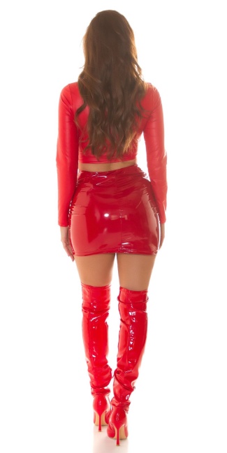 Wetlook cropped Shirt with Cut Out Red